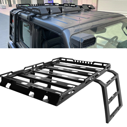 BoardRoad Roof Rack Cargo Basket with Double Ladders Steel Black for 2018-2023 Jeep Wrangler JL JLU 4DR / 2020-2023 Gladiator (No Drill)