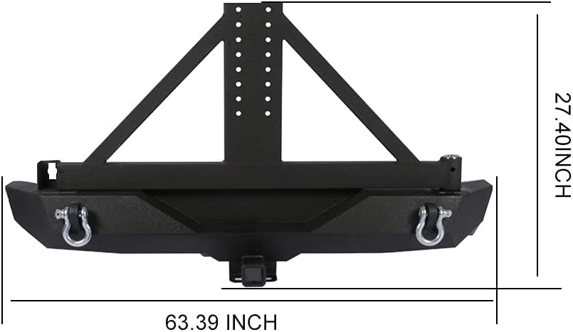Rear Bumper Spare Tire Rack Steel Textured Black For 07-18 Jeep Wrangler JK W/ 4.75T D-Ring and 2" Hitch Receiver(Maunal Included)