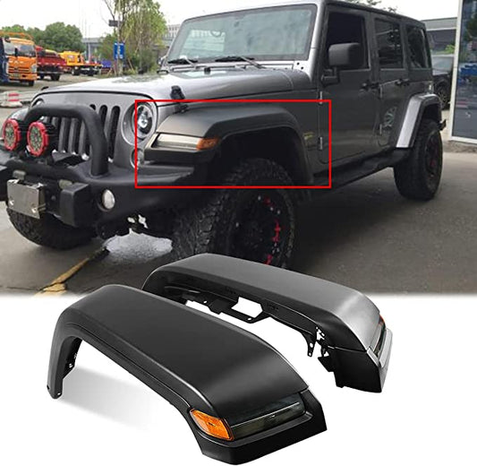 2PCS Front Fender Flares Fit for 07-18 Jeep Wrangler JK All Models Steel Stubby High Top Flares with LED Lights and Inner Liners