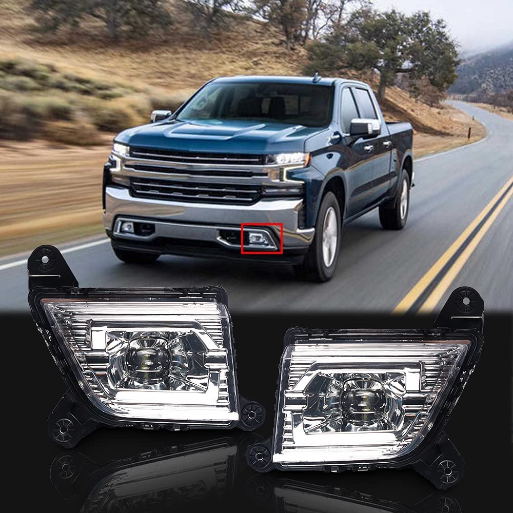 LED Fog Lights Assembly Kit Driving Bumper Lamps W/ Switch Wiring For 2019 2020 2021 Chevy Silverado 1500 2500HD 3500HD