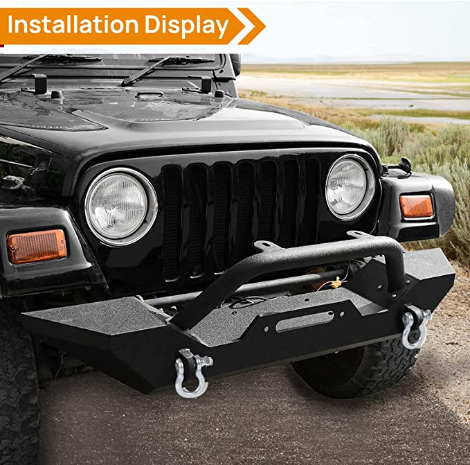 BoardRoad Front Rear Bumpers Fits 1987-2006 Wrangler TJ YJ Black Texture D-rings Off-Road Style